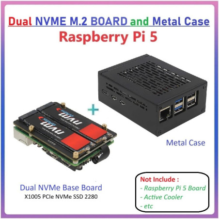 SUPTRONICS X1005 Dual NVMe SSD Bottom Shield with METAL CASE for Raspberry Pi 5